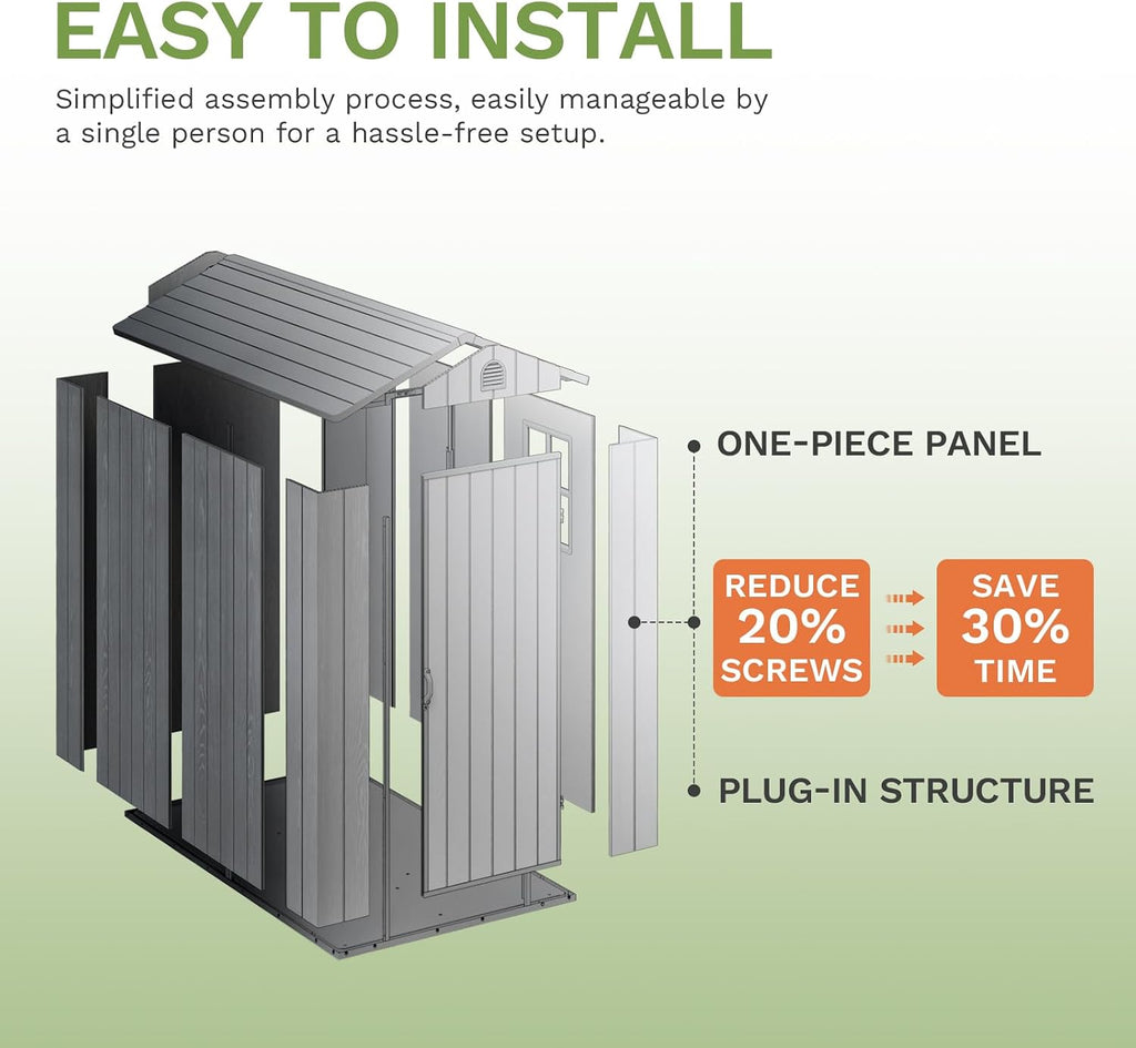 Patiowell 4 x 6 Resin Storage Shed with Floor, Outdoor Plastic Garden Shed with Lockable Door & Window, Easy Assembly Tool Shed for Backyard, Dark Gray