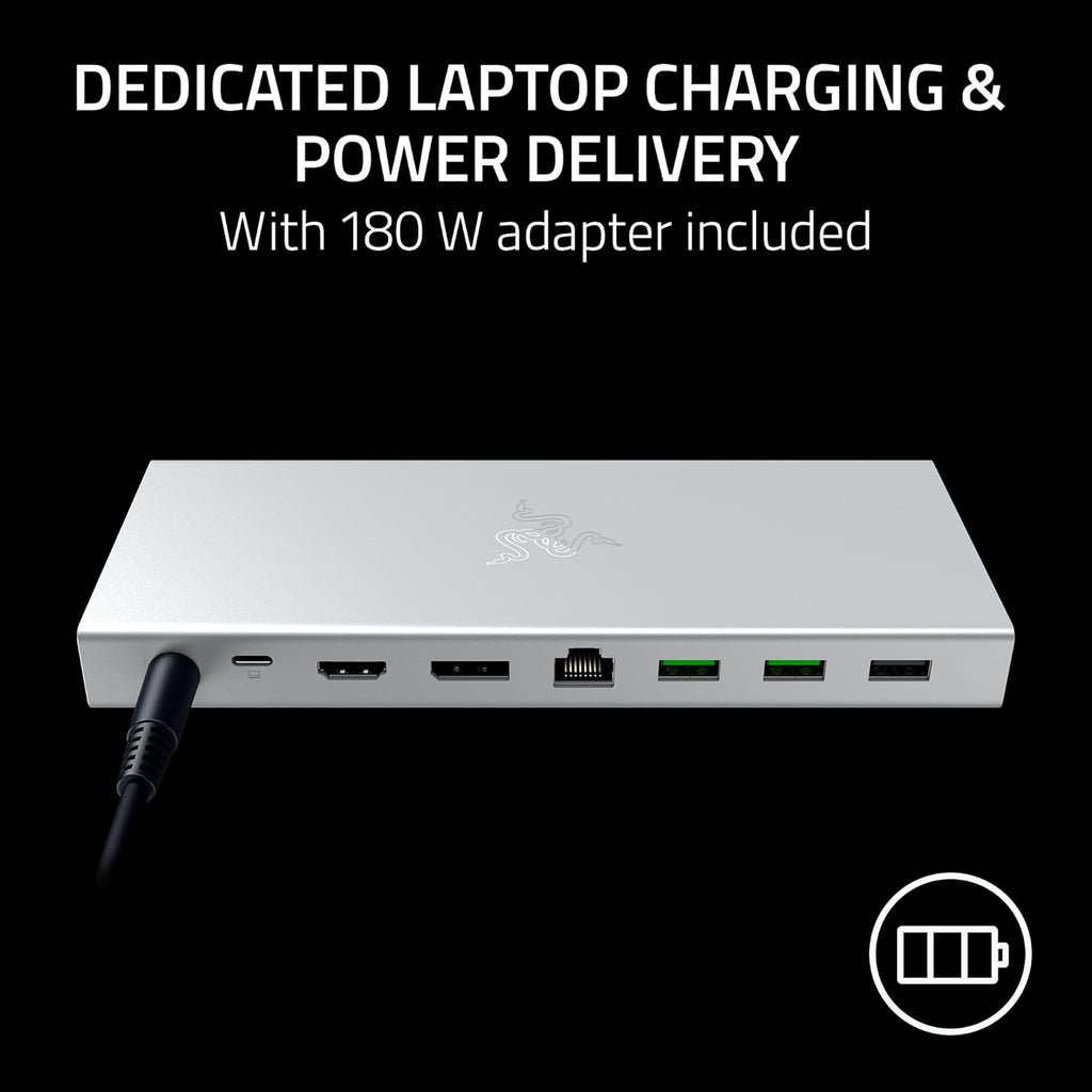 Razer USB 4 Dock: 14 Ports (Type C, Type A, HDMI, DP, Ethernet, SD, 3.5mm) - Dual Monitor Up to 4K 120 Hz - Laptop & Phone Fast Charge - Durable Lightweight Casing - Windows & Mac Compatible - Mercury