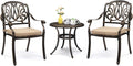VINGLI 3 Piece Outdoor Bistro Set, Cast Aluminum Patio Table and 2 Chairs Set for Patio Balcony Garden, All Weather Outdoor Furniture Set with Stackable Chairs and Small Round Table