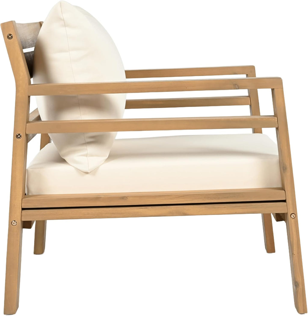 Christopher Knight Home Jamaia 4 Pieces Acacia Furniture Set, Patio Conversation Chat 2-Seat Sofa Set with Coffee Table, Outdoor Loveseat Chair Set for Garden Porch Backyard Balcony, Light Teak+Beige
