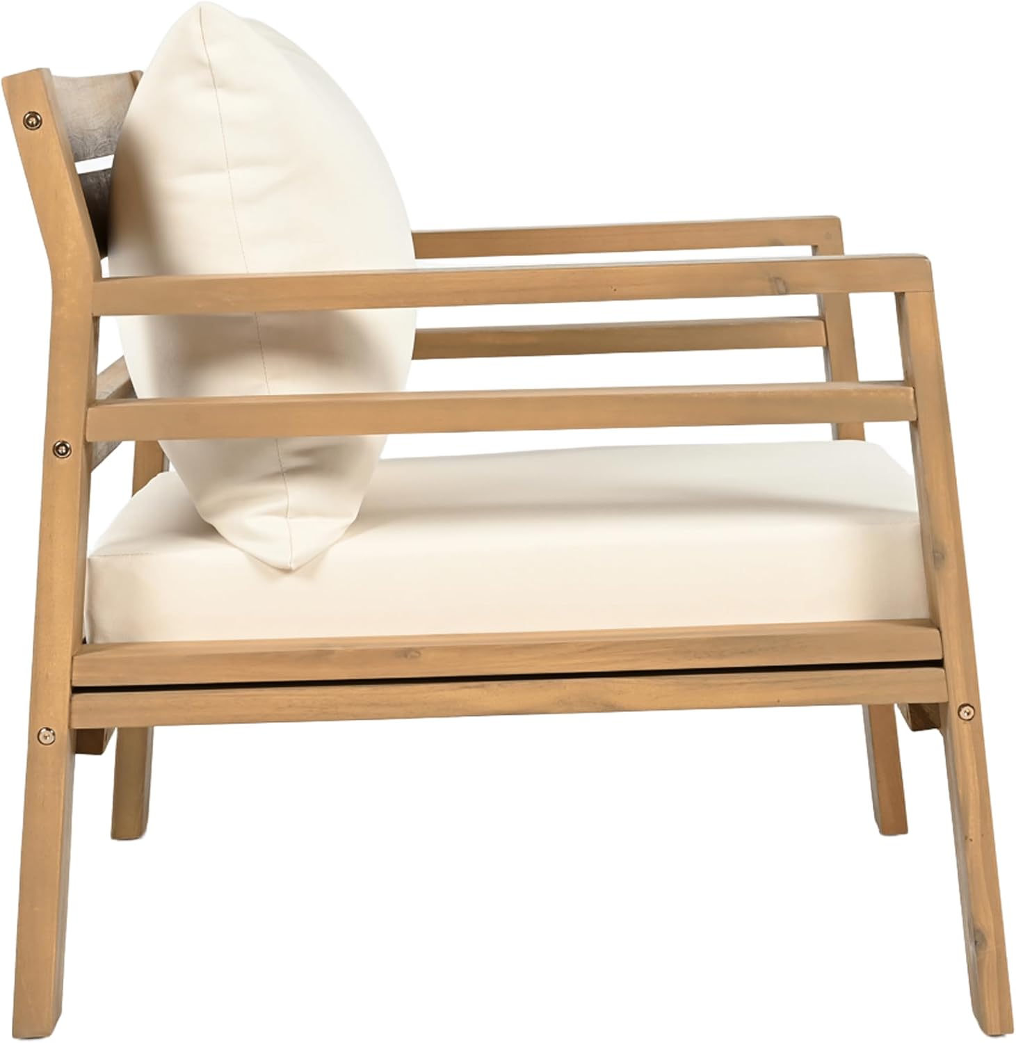 Christopher Knight Home Jamaia 4 Pieces Acacia Furniture Set, Patio Conversation Chat 2-Seat Sofa Set with Coffee Table, Outdoor Loveseat Chair Set for Garden Porch Backyard Balcony, Light Teak+Beige