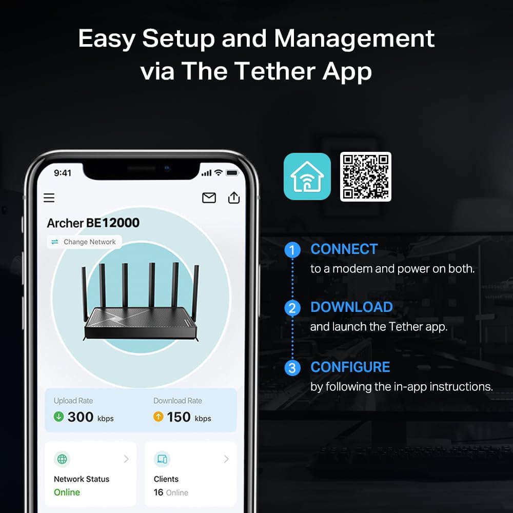 TP-Link Archer BE12000 | Tri-Band Wi-Fi 7 Router | Includes Latest 6GHz Wi-Fi Band | New Wi-Fi 7 Features | 10G Connectivity | Compatible with Alexa and Google Assistant (Archer BE670)