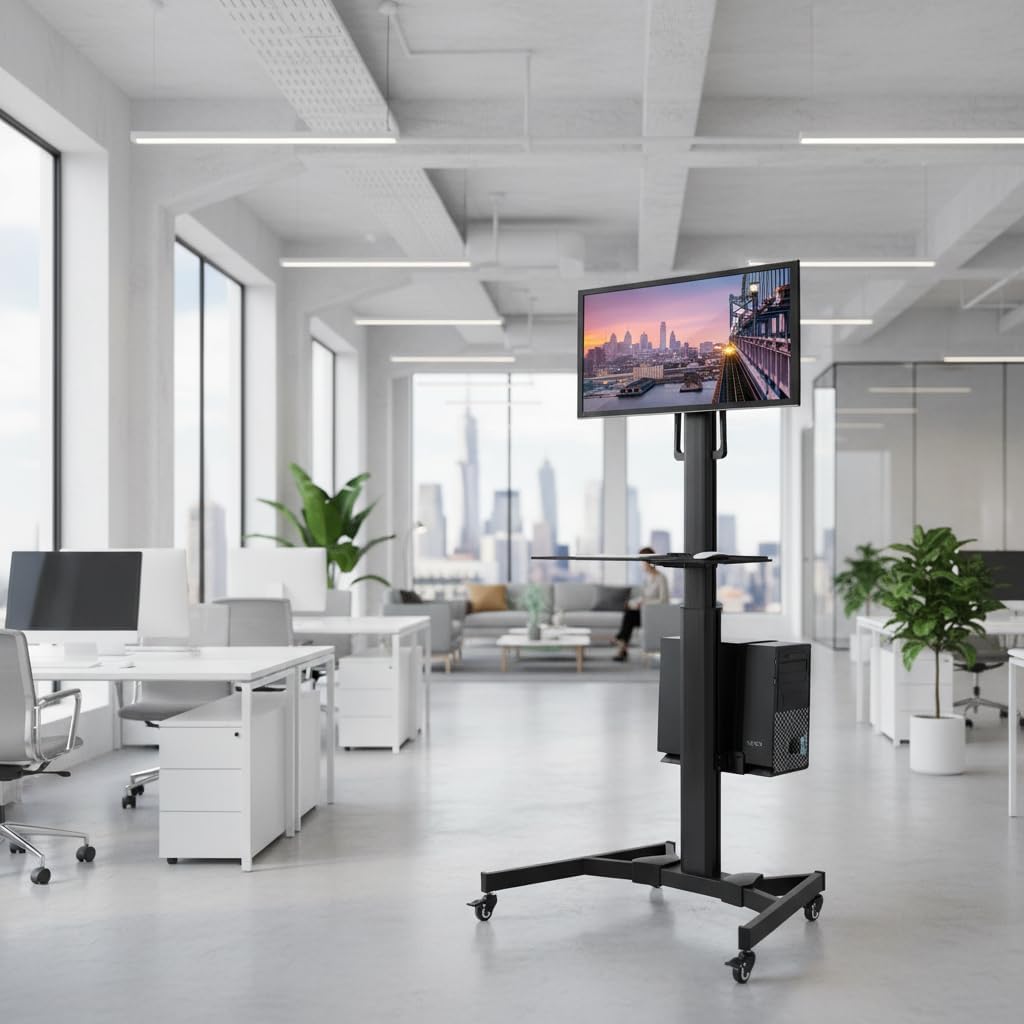Mount-It! Computer Cart Mobile Desk Workstation with Monitor Mount for Screen up to 32', Rolling Computer Desk PC Cart, Keyboard & Mouse Tray, Rolling Stand with Adjustable CPU Holder, 63.5' Tall