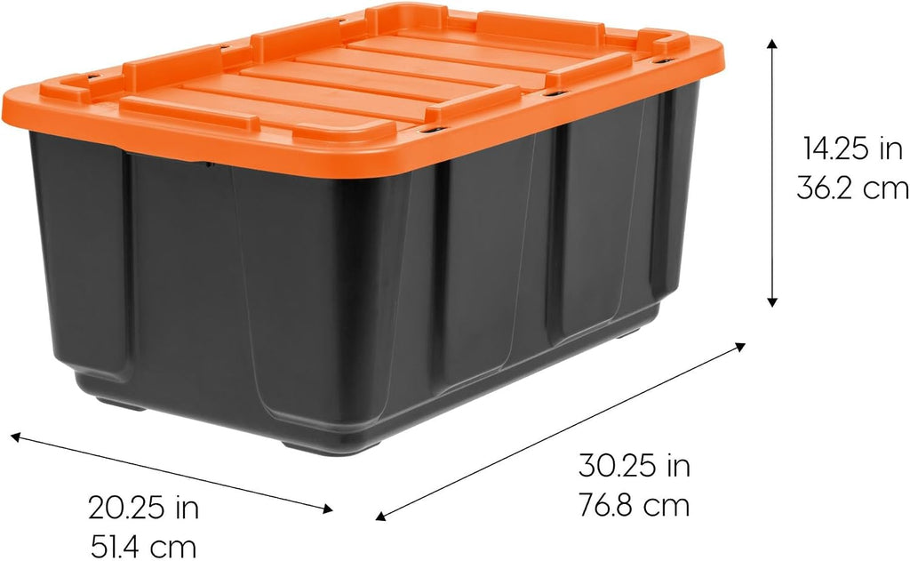 IRIS USA 3-Pack 27 Gallon Storage Bins with Lids |Made in USA| Heavy Duty Plastic Tote Containers for Truckbed Tool Box Organization, Large - Orange