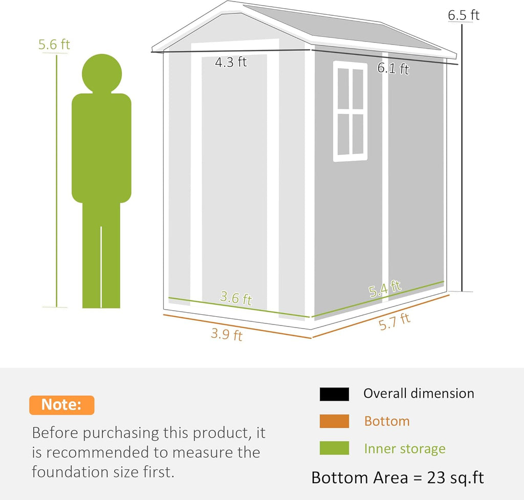 Outsunny 6' x 4' Outdoor Storage Shed, Waterproof Resin Plastic Shed with Floor, Window, Lockable Doors and Vents, All-Weather Garden Tool Shed for Backyard, Patio, Lawn, Gray