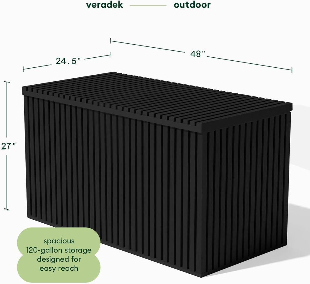 Veradek Everything Deck Box 120 Gallon | Lockable Storage Box and Organization for Patio Furniture, Outdoor Cushions, Throw Pillows, and Garden Tools