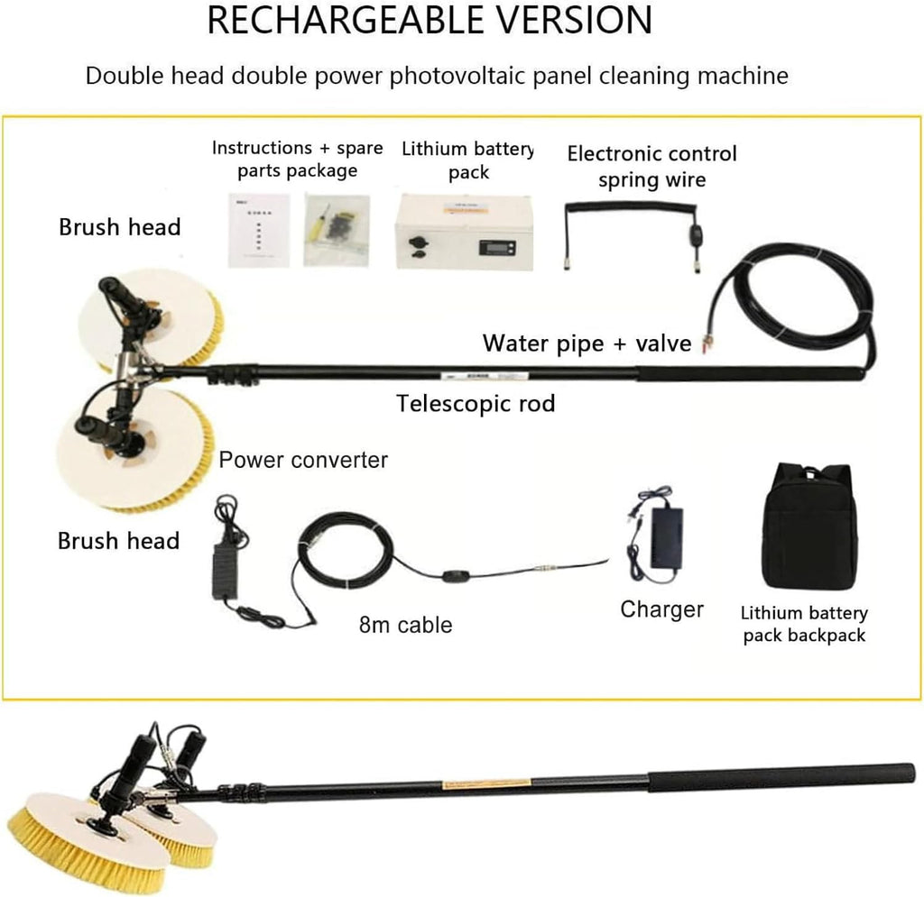 Solar Panel Electric Cleaning Brush, Water Fed Pole Brush for Solar Panels with Extension Rod,House Water Fed Pole Kit,Photovoltaic Panel Electric Cleaning Equipment(Mains+lithiumbatteryversion 3.5m)