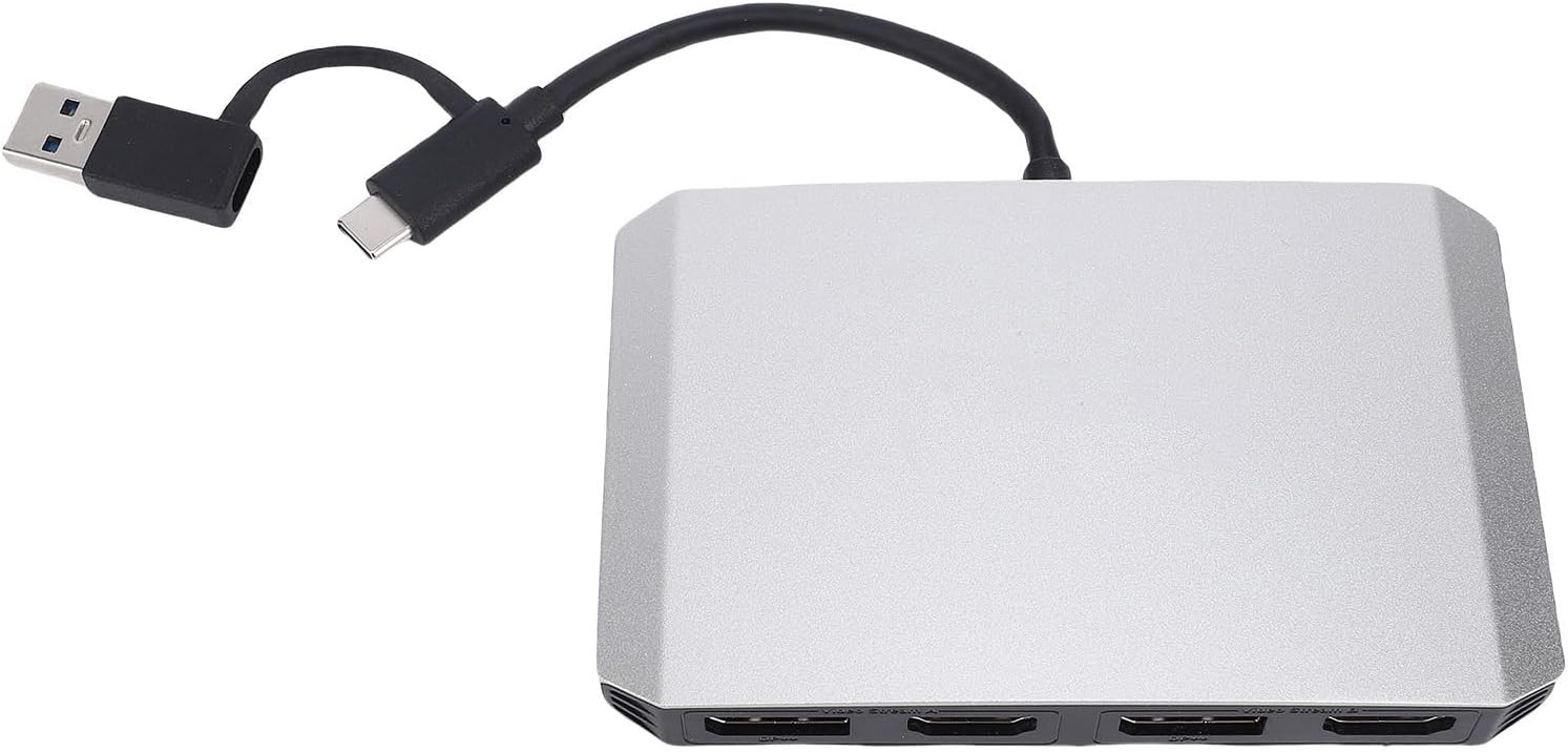 ASHATA USB C and USB 3.0 to Dual 4K DisplayPort HDMI Adapter, Monitor Splitter Extended Display for Dual Monitor 4K@60Hz DisplayPort Splitter, Aluminum Alloy