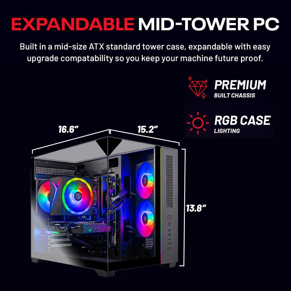 Skytech Gaming Crystal Desktop PC, Intel Ultra 5 245K 4.2 GHz (5.2 GHz Turbo), AMD RX 9060 XT 8GB, 1TB Gen4 NVMe SSD, 32GB DDR5 RAM 5200, 650W Gold PSU, Wi-Fi, Win 11