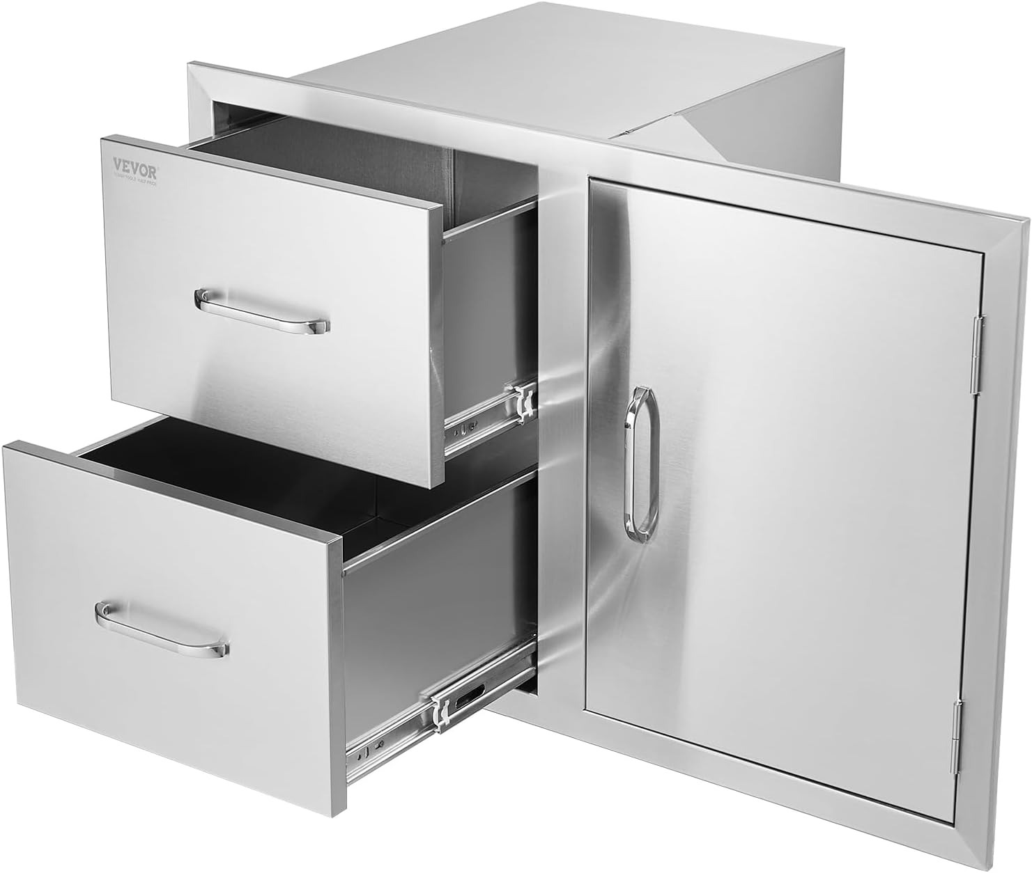 VEVOR Outdoor Kitchen Door Drawer Combo, 32.5'Wx21.7'Hx20.5'D, Access Door Double Drawers with Paper Towel Rack, BBQ Island Drawers with Stainless Steel Handles, 30.7'Wx20'Hx21'D Cutout Size