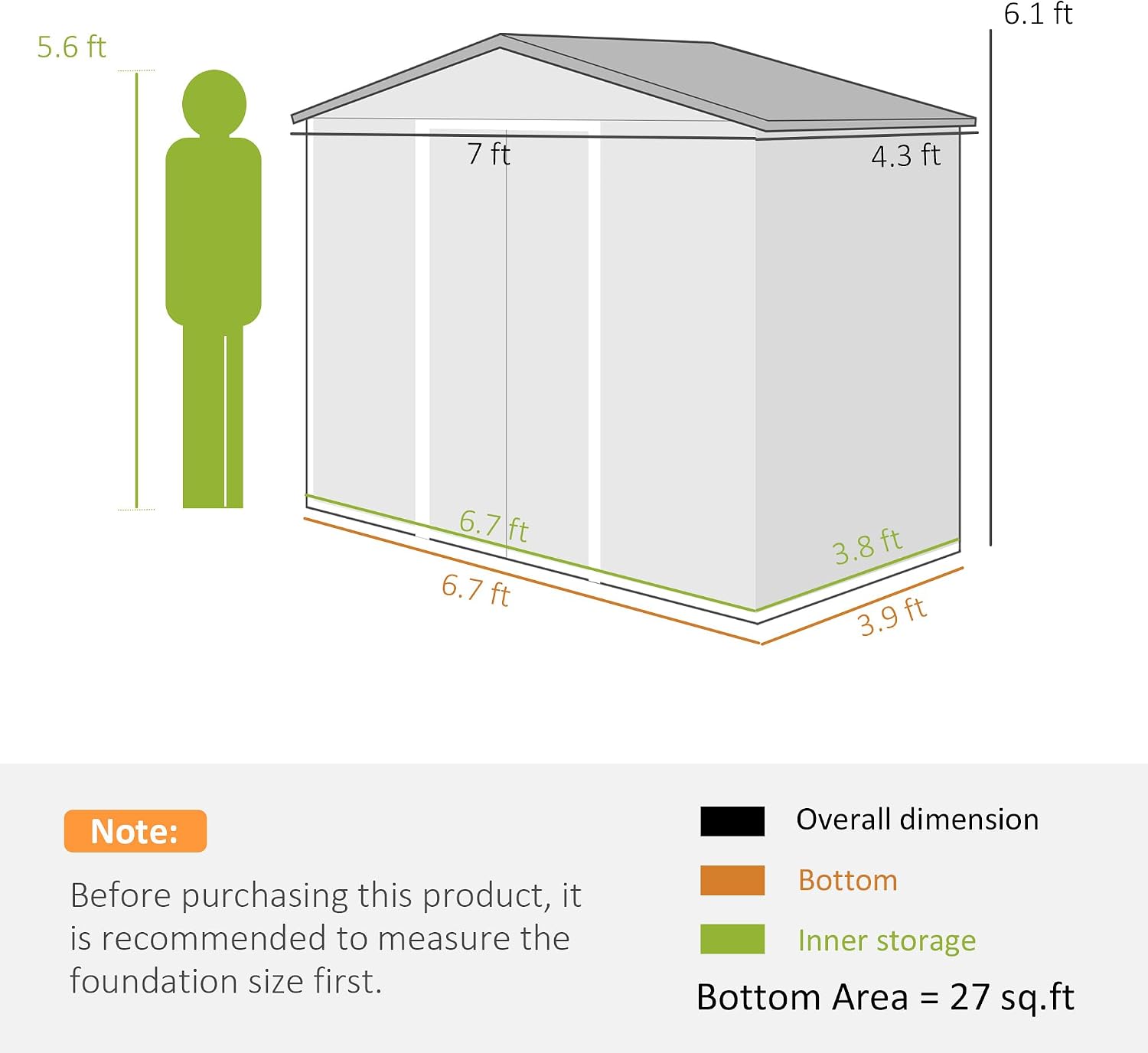 Outsunny 7' x 4' Outdoor Storage Shed, Garden Tool Metal Shed with Foundation Kit, Double Lockable Door, Air Vents and Sloping Roof, for Backyard, Patio, Lawn, Light Green