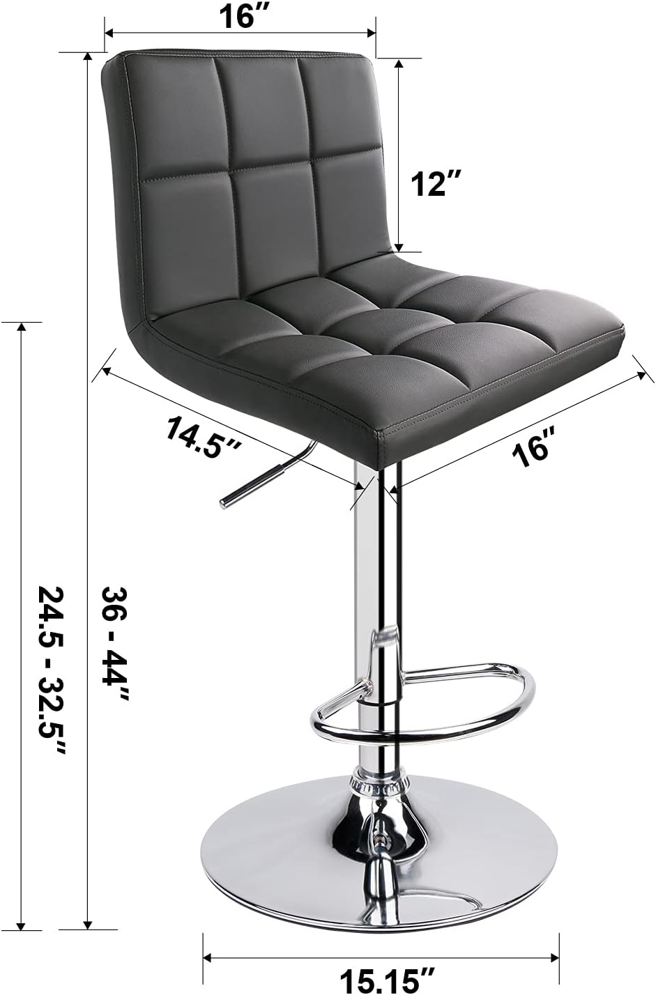 Leopard Bar Stools, Modern PU Leather Adjustable Swivel Bar Stool with Back, Set of 2 (Grey)