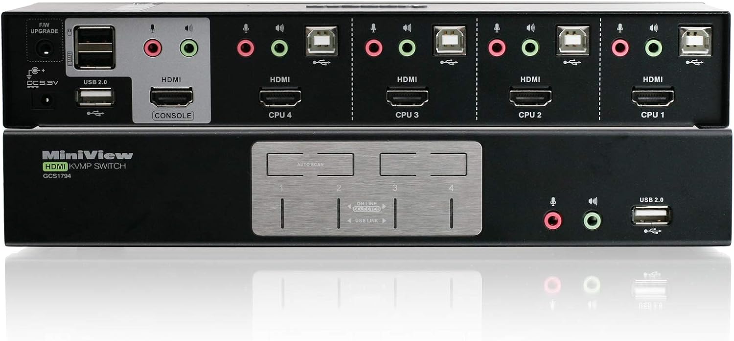 IOGEAR 4-Port HDMI Multimedia KVM Switch with Audio, USB 2.0 Hub and HDMI KVM w/Full Set of Cables, (GCS1794 TAA Compliant)