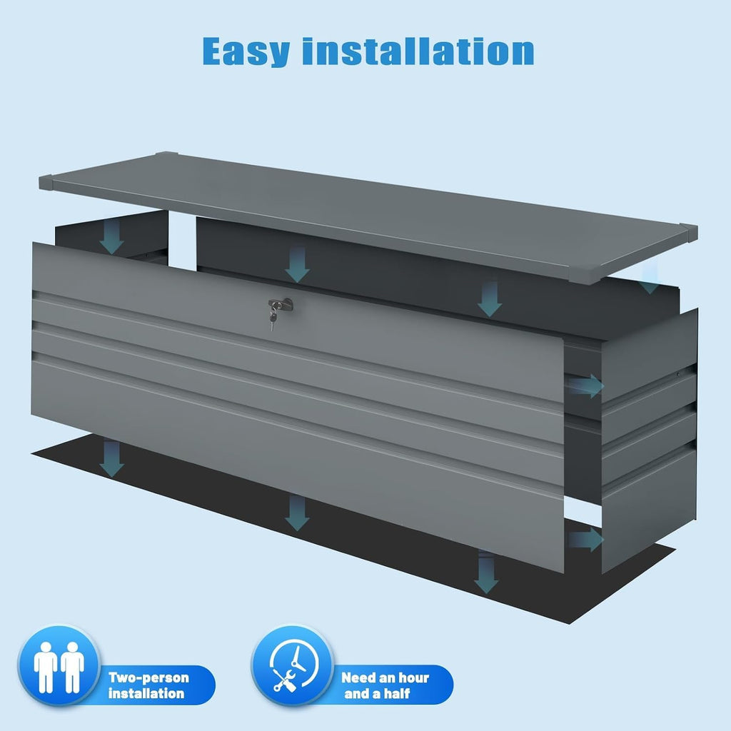 260 Gallon Waterproof Outdoor Storage Box, Extra Large Outside Metal Deck Storage Box for Patio Cushions, Garden Tools, Pool Supplies