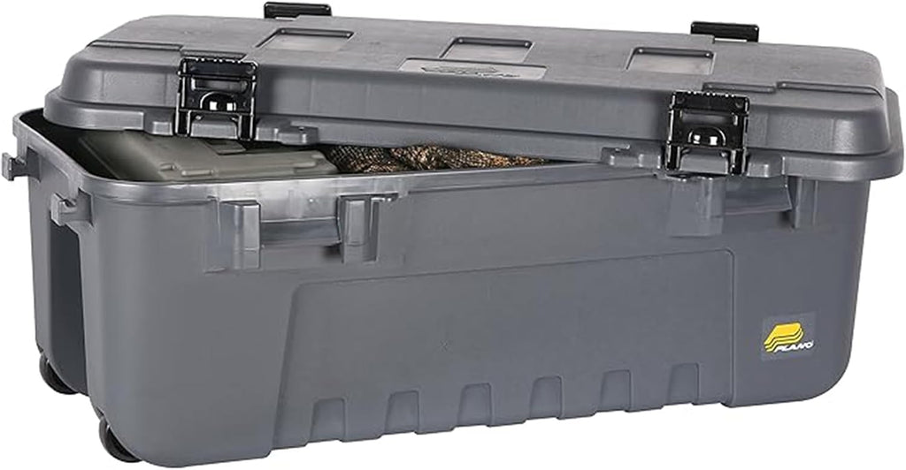 Plano 3 Pack Storage Trunk with Wheels, Gray, Lockable Storage Box, Airline Approved Sportsman Trunk, Hunting Gear and Ammunition Bin, Heavy-Duty Containers for Camping, 108-Quart