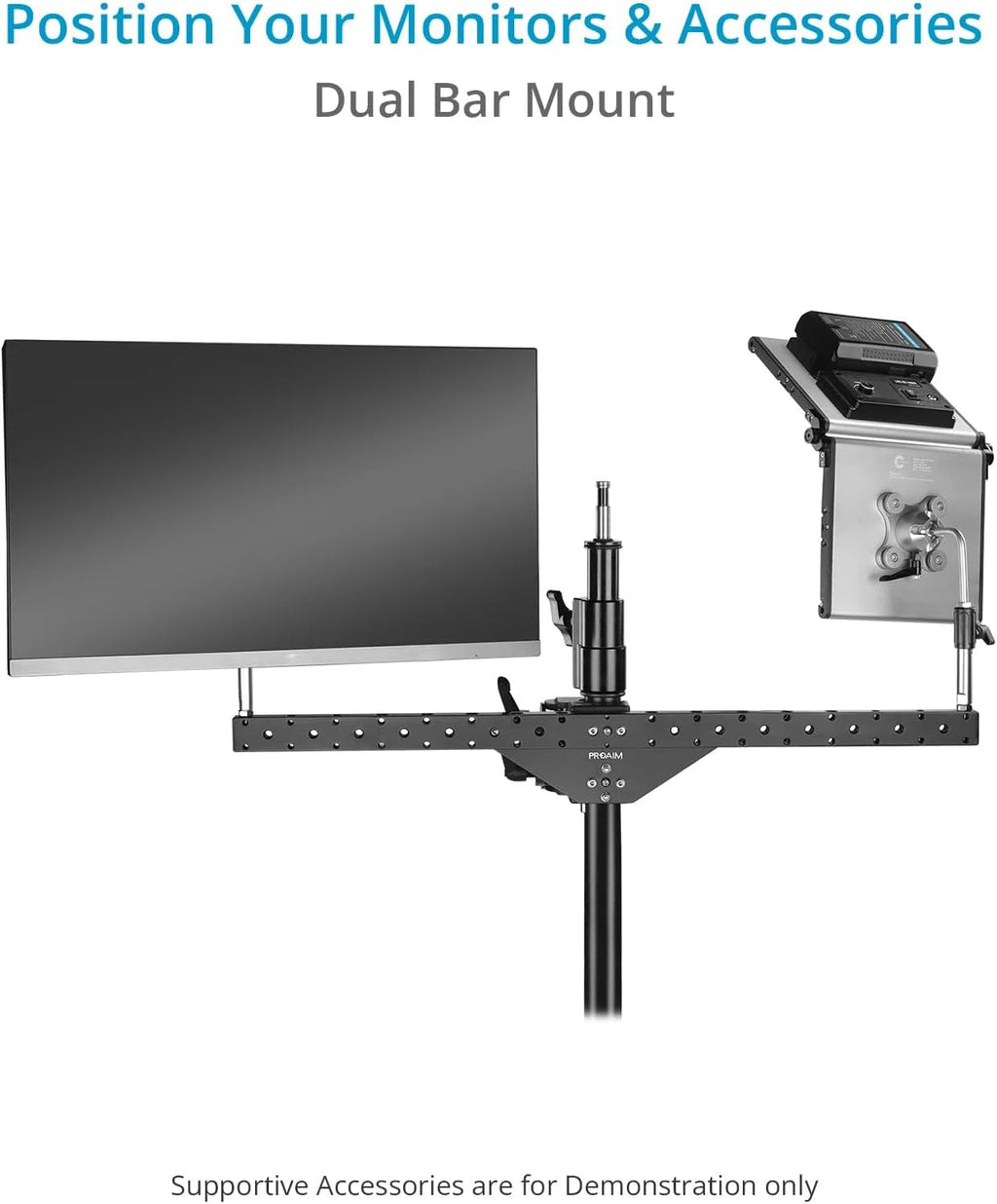 PROAIM Double Header with 5/8 Baby Pins for Lights, Monitors, & Camera Support Accessories. Compatibility:16-50mm Diameter Posts. Payload up to 36kg / 80lb (P-DLMB-01)