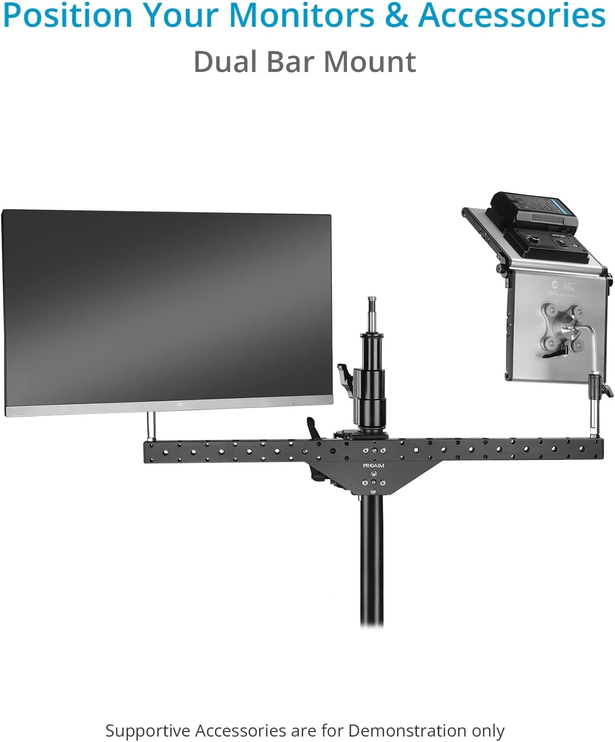 PROAIM Double Header with 5/8 Baby Pins for Lights, Monitors, & Camera Support Accessories. Compatibility:16-50mm Diameter Posts. Payload up to 36kg / 80lb (P-DLMB-01)