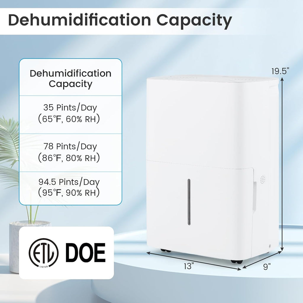 DORTALA 94.5 Pints Dehumidifier for 6000 Sq.Ft Large Rooms, Basement, Bathroom, Home Dehumidifier with Drain Hose, 2 Modes, 24H Timer, 1.4 Gal Water Tank, Auto Defrost, White