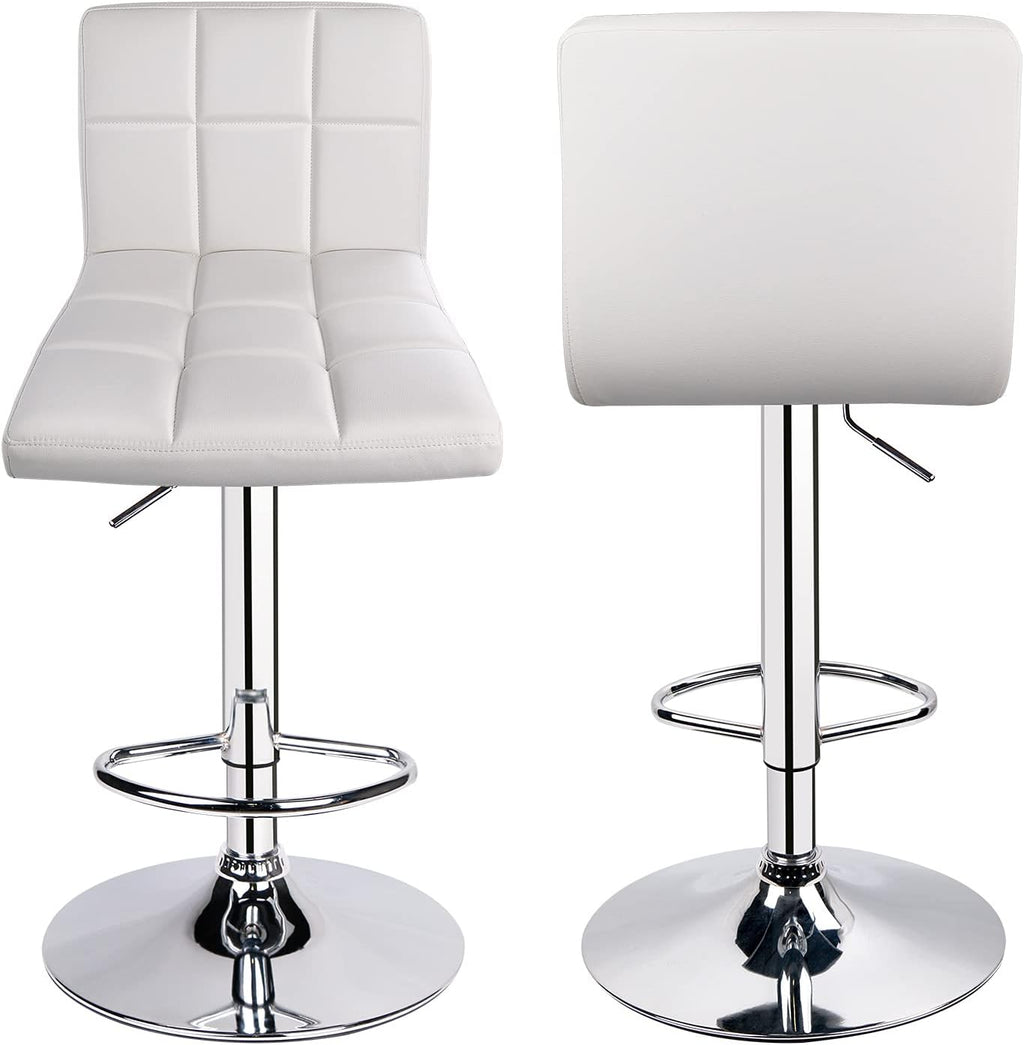 Leopard Bar Stools, Modern PU Leather Adjustable Swivel Bar Stool with Back, Set of 2 (White)