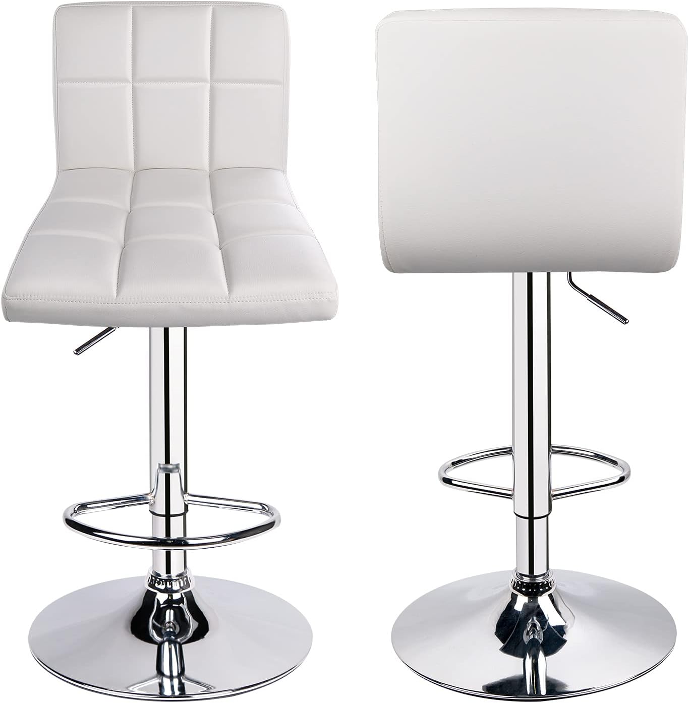 Leopard Bar Stools, Modern PU Leather Adjustable Swivel Bar Stool with Back, Set of 2 (White)