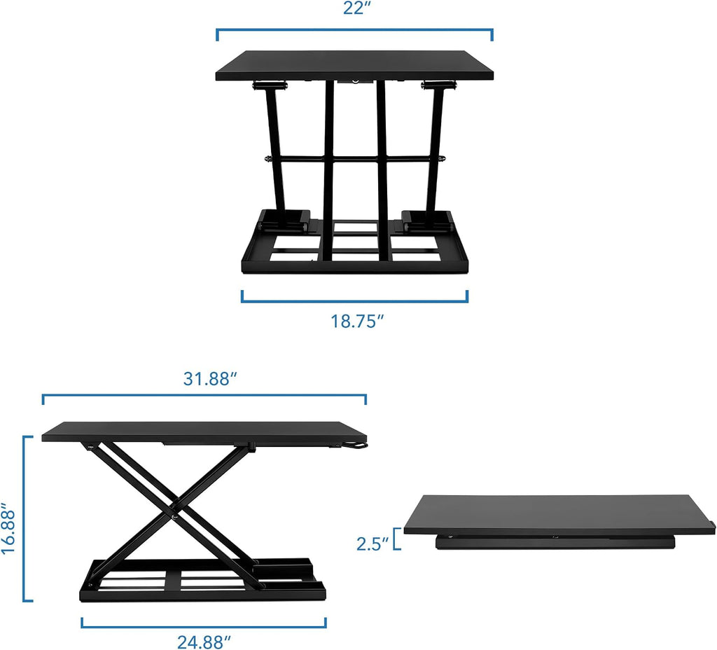 Mount-It! Standing Desk Converter 32' x 22' – Sit Stand Desk Riser with Gas Spring Lift, Slim 2.5' Low Profile, Height Adjustable Desktop Workstation, Preassembled Sit-Stand Solution for Home & Office