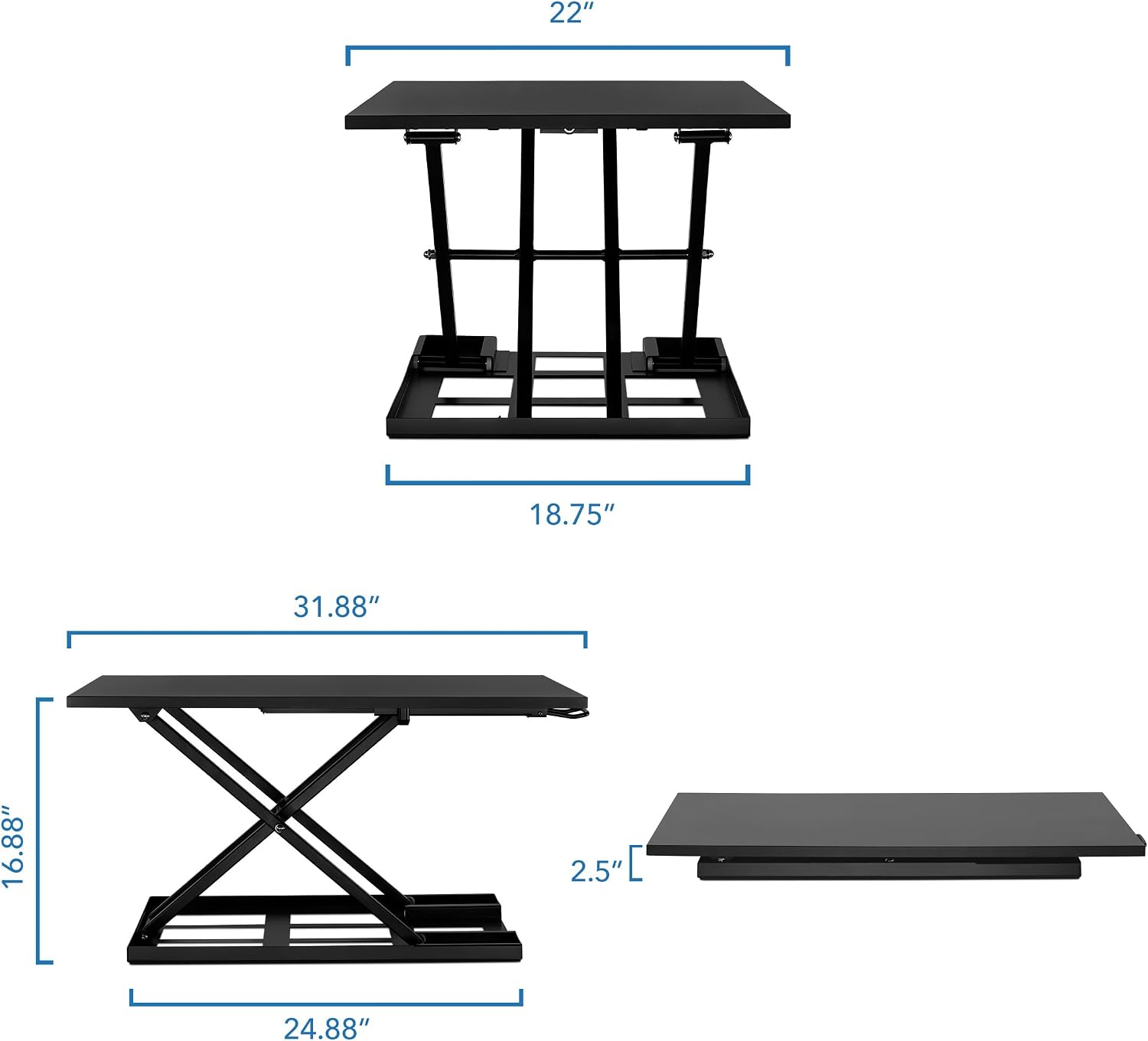 Mount-It! Standing Desk Converter 32' x 22' – Sit Stand Desk Riser with Gas Spring Lift, Slim 2.5' Low Profile, Height Adjustable Desktop Workstation, Preassembled Sit-Stand Solution for Home & Office