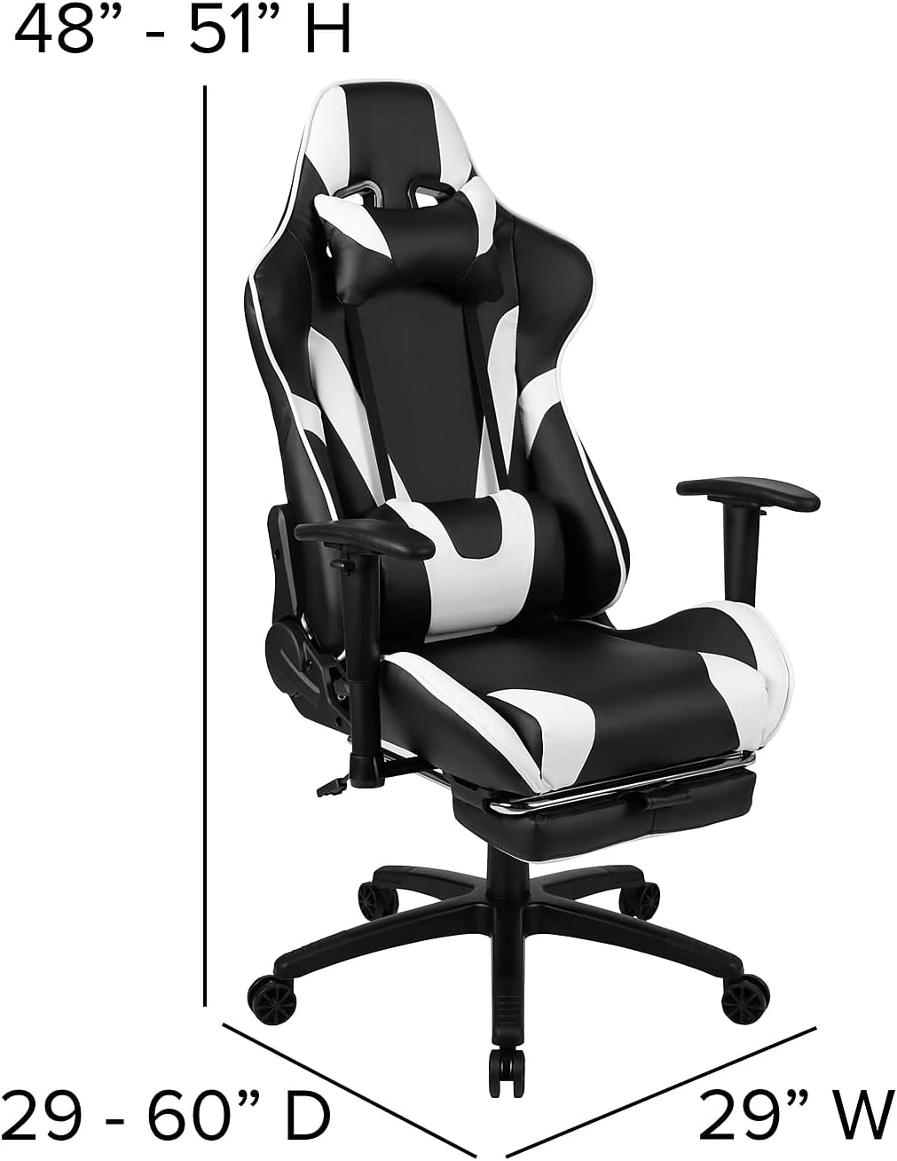 Flash Furniture X30 Gaming Chair Racing Office Ergonomic Computer Chair with Fully Reclining Back and Slide-Out Footrest in Black LeatherSoft
