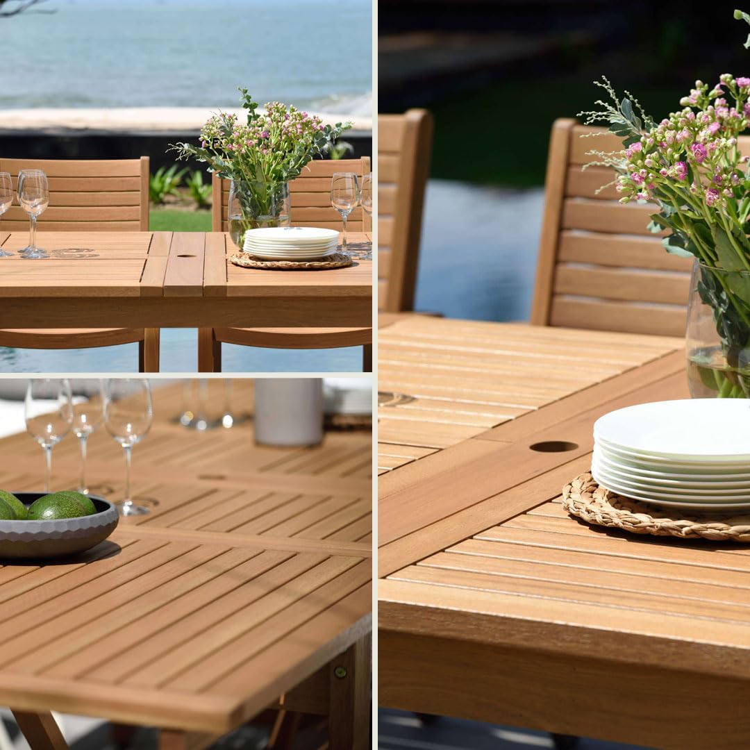 Urban Elements Frida Rectangular Extendable Patio Furniture Set | 100% Certified Teak Finish | Backyard Furniture, Outside Table and Chairs, Rectangular Outdoor Dining Set (White, 11-Piece)