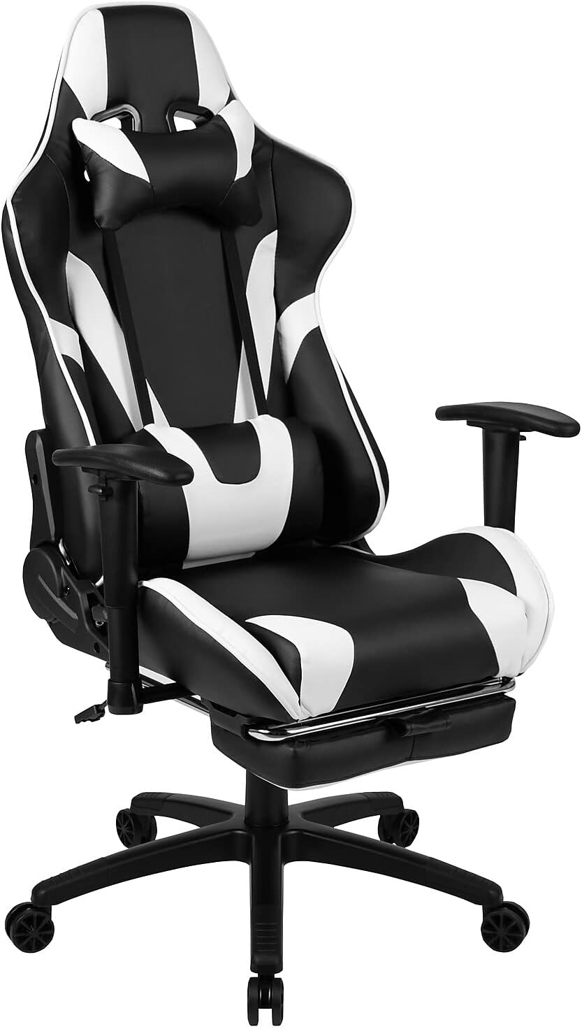 Flash Furniture X30 Gaming Chair Racing Office Ergonomic Computer Chair with Fully Reclining Back and Slide-Out Footrest in Black LeatherSoft