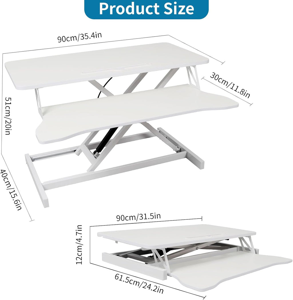 Standing Desk Converter, Height Adjustable Sit to Stand Riser, Dual Monitor and Laptop Workstation with Wide Keyboard Tray, Desk Lifter for Home Office