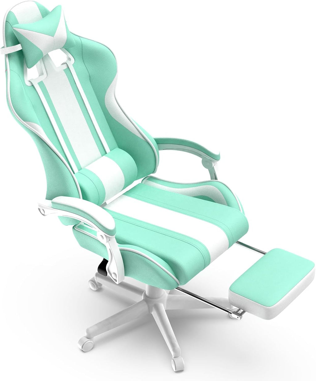 Ferghana Gaming Chairs, Ergonomic Racing Style PC Game Computer Chair with Headrest Lumbar Support Adjustable Recliner PU Leather Video Computer Chair(Light Green)
