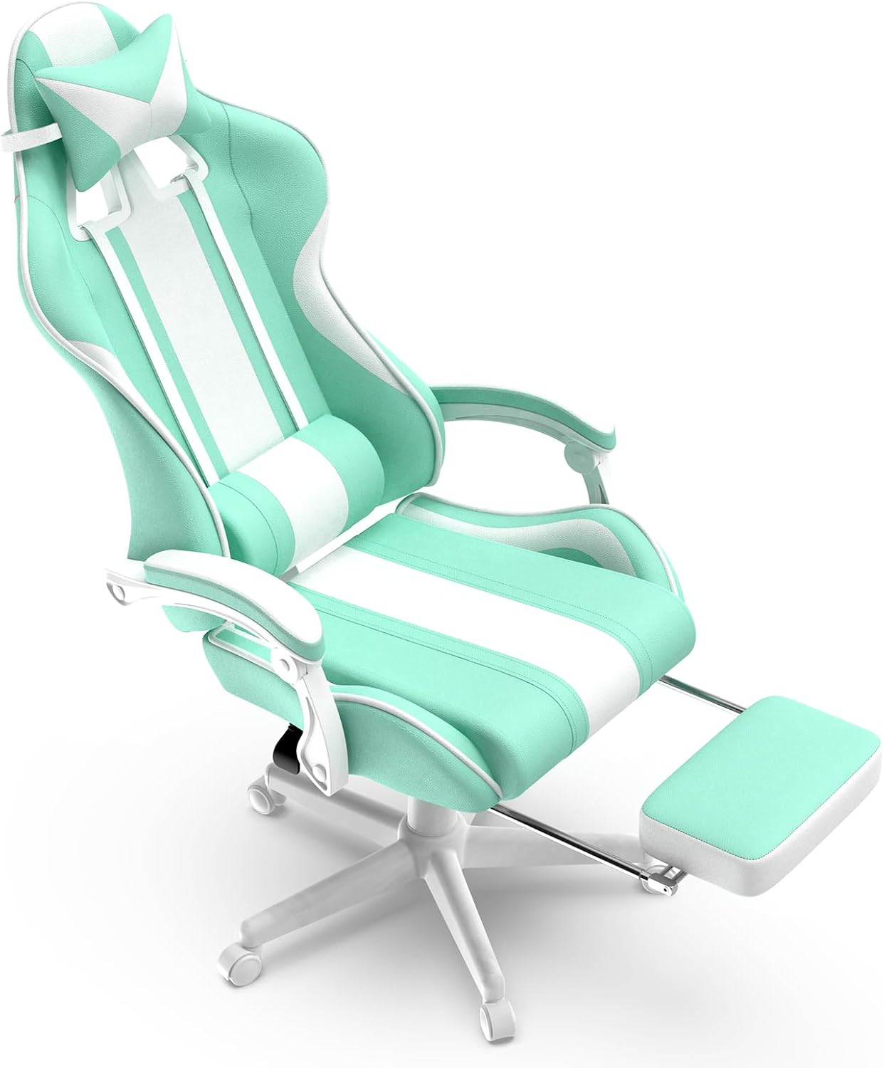 Ferghana Gaming Chairs, Ergonomic Racing Style PC Game Computer Chair with Headrest Lumbar Support Adjustable Recliner PU Leather Video Computer Chair(Light Green)