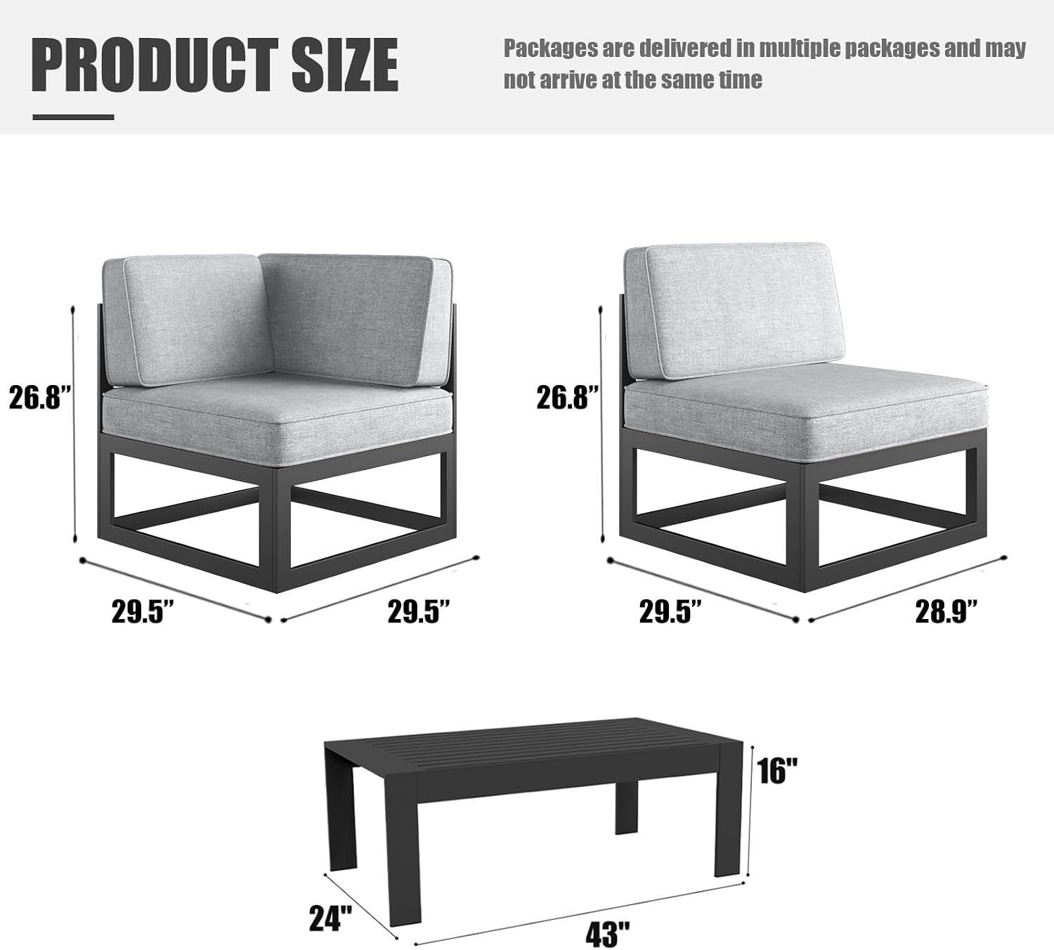 LayinSun Large Aluminum Patio Furniture Set, 6 Pieces Modern Outdoor Conversation Set Sectional Metal Sofa Set with Olefin Cushion
