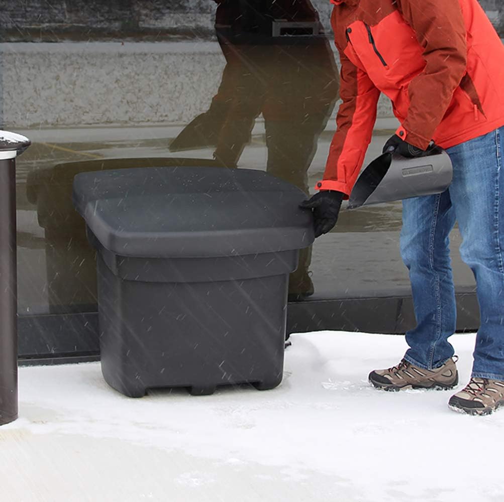 FCMP Outdoor - Outdoor Salt, Sand, and Storage Bin – Industrial Deck Box, Multi-purpose for Entranceways, Porch, Patio (SB140-BLK) Black (5 cu ft)