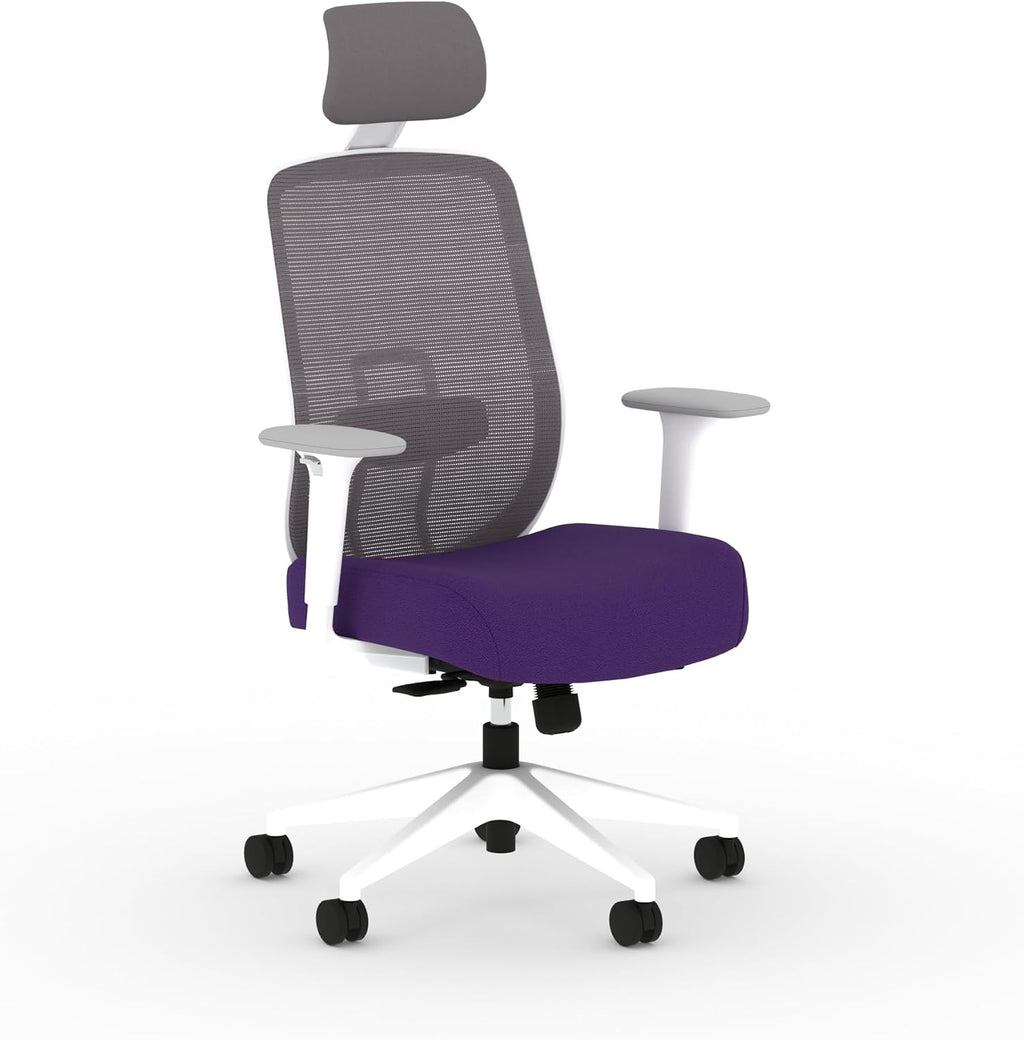 HON Altern Ergonomic Office Chair with Headrest, Mid‑Back Mesh Desk Chair, Adjustable Arms, Seat Slide, Synchro‑Tilt, Rolling Computer Seat for Home Office, White Frame, Iris