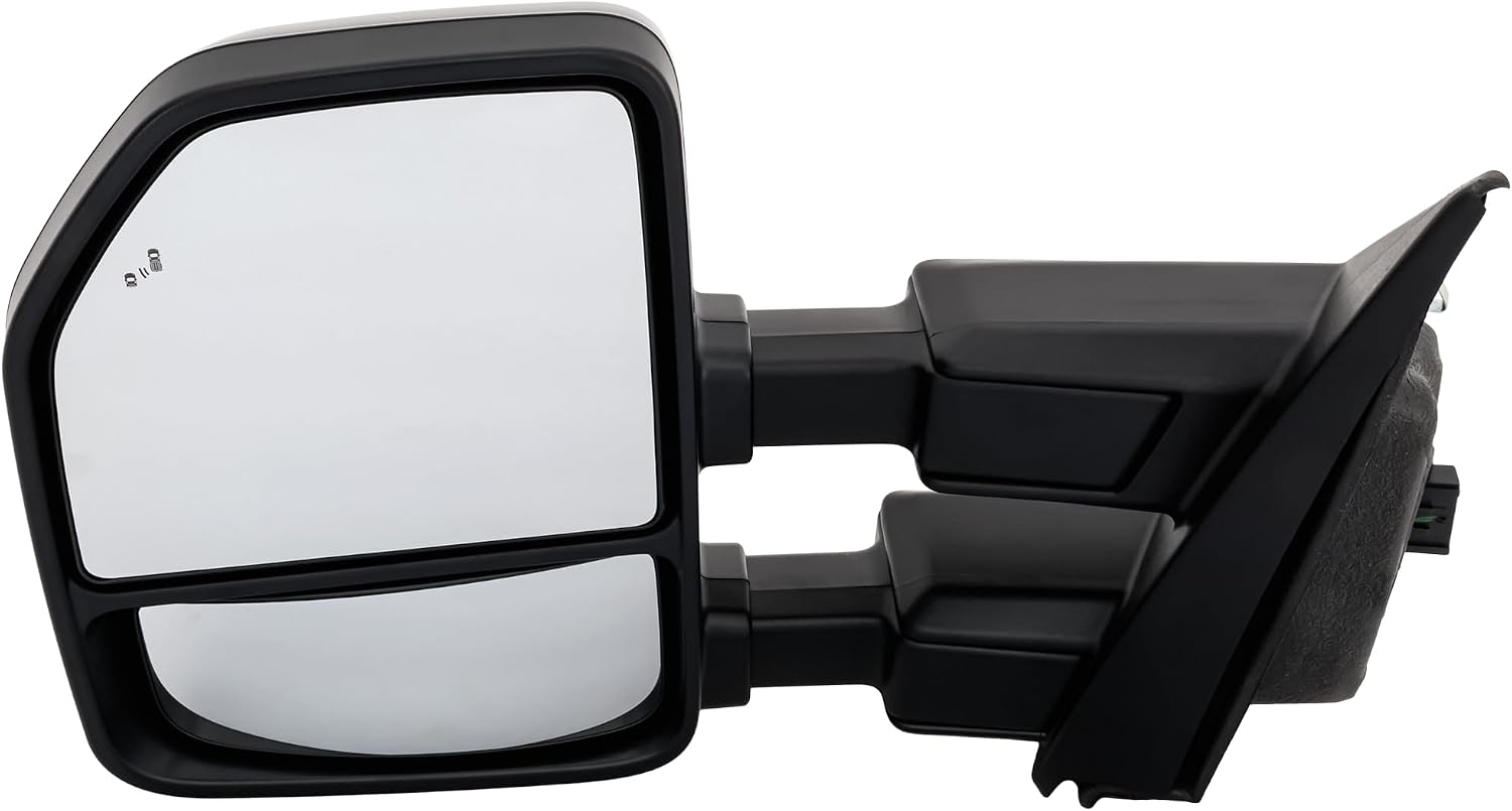 Kool Vue Power Heated Tow Mirrors for Ford F-250 F-350 F-450 Super Duty 2020-2022, Power Fold, Signal Light, Blind Spot Monitor, Memory, Puddle Lamp, Paintable, Driver Side Mirror Replacement