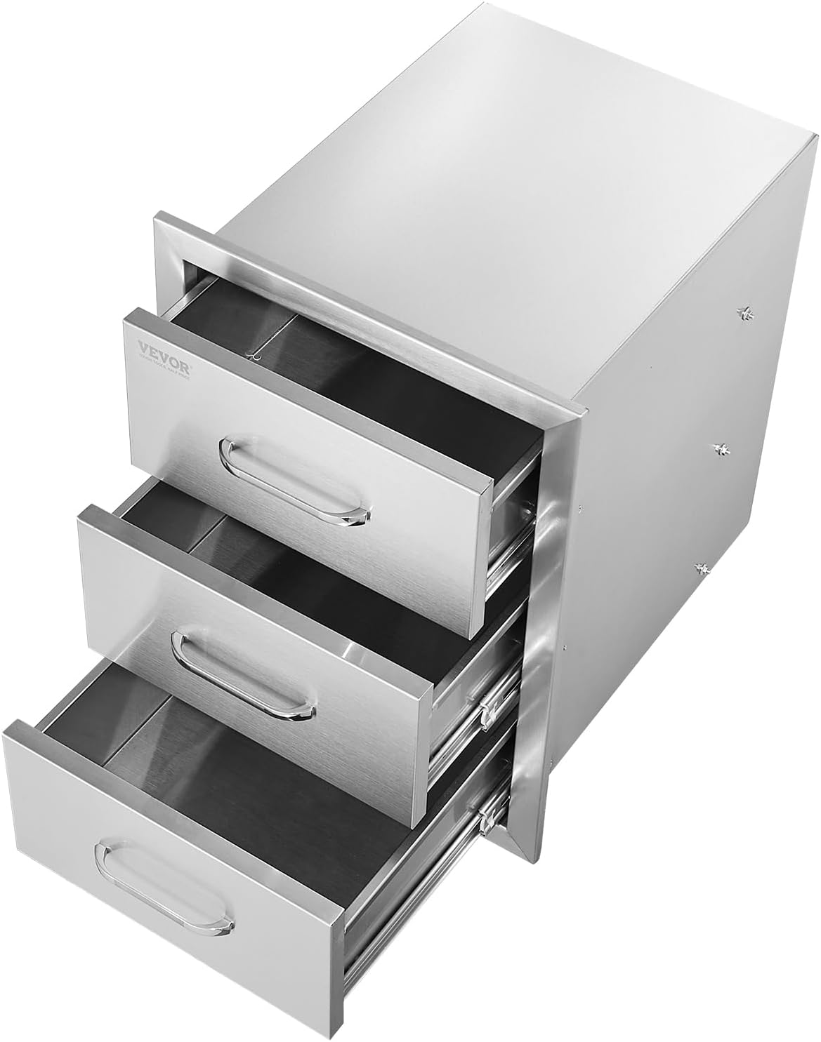VEVOR Outdoor Kitchen Drawer 16' W x 21.5' H x 18' D, Outdoor Kitchen Cabinets, BBQ Drawer Stainless Steel, Flush Mount Triple Access, with Handle, BBQ Island, Outdoor Grill Patio Grill Station