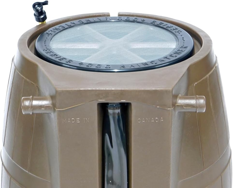 FCMP Outdoor Raincatcher 4000 Rain Barrel, Flat-Back Rainwater Catcher with Spigots, 50 Gallon, Brown - Portable Water Storage Container Tank for Home, Garden, and Backyard