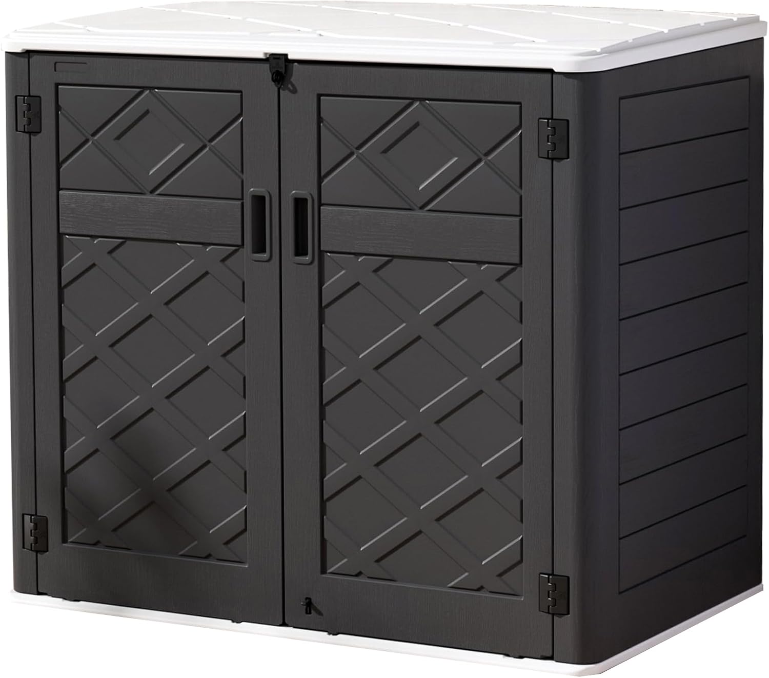 Mrosaa Resin Outdoor Storage Shed, 38 cu.ft Outdoor Storage Box Waterproof for Garden Tools, Patio Furniture, Trash Cans, Garage Storage, Lockable (Black)