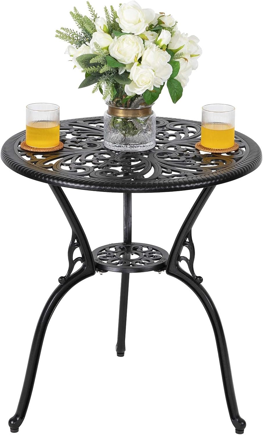 NUU GARDEN 3 Piece Outdoor Bistro Table Set, All Weather Cast Aluminum Patio Bistro Sets Patio Table and Chairs Set of 2 with Umbrella Hole for Yard, Garden, Balcony, Black