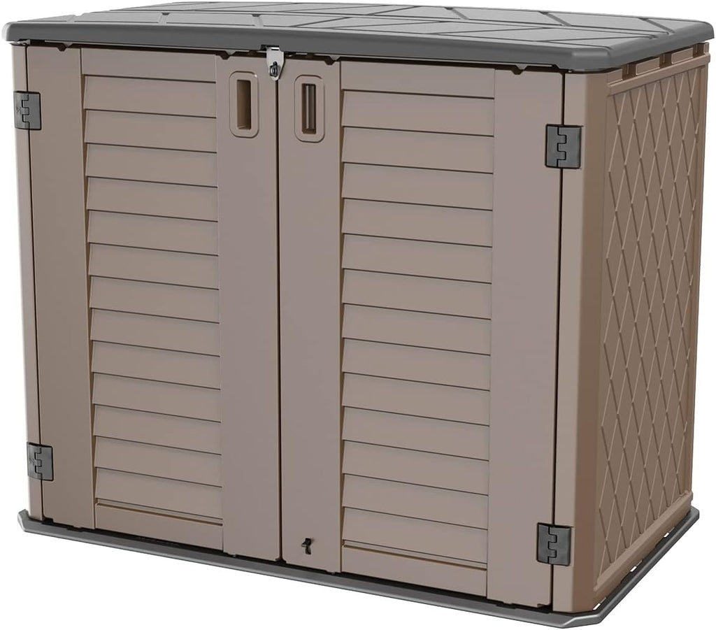 Mrosaa Horizontal Resin Storage Shed, 34 Horizontal Cu.ft Outdoor Storage Cabinet Waterproof for Garden/Backyard/Home/Pool, Lockable(34 Cu.ft-Brown)