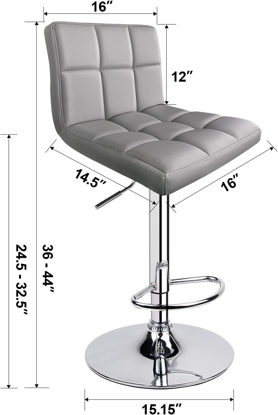 Leopard Bar Stools, Modern PU Leather Adjustable Swivel Bar Stool with Back, Set of 2 (Light Grey)