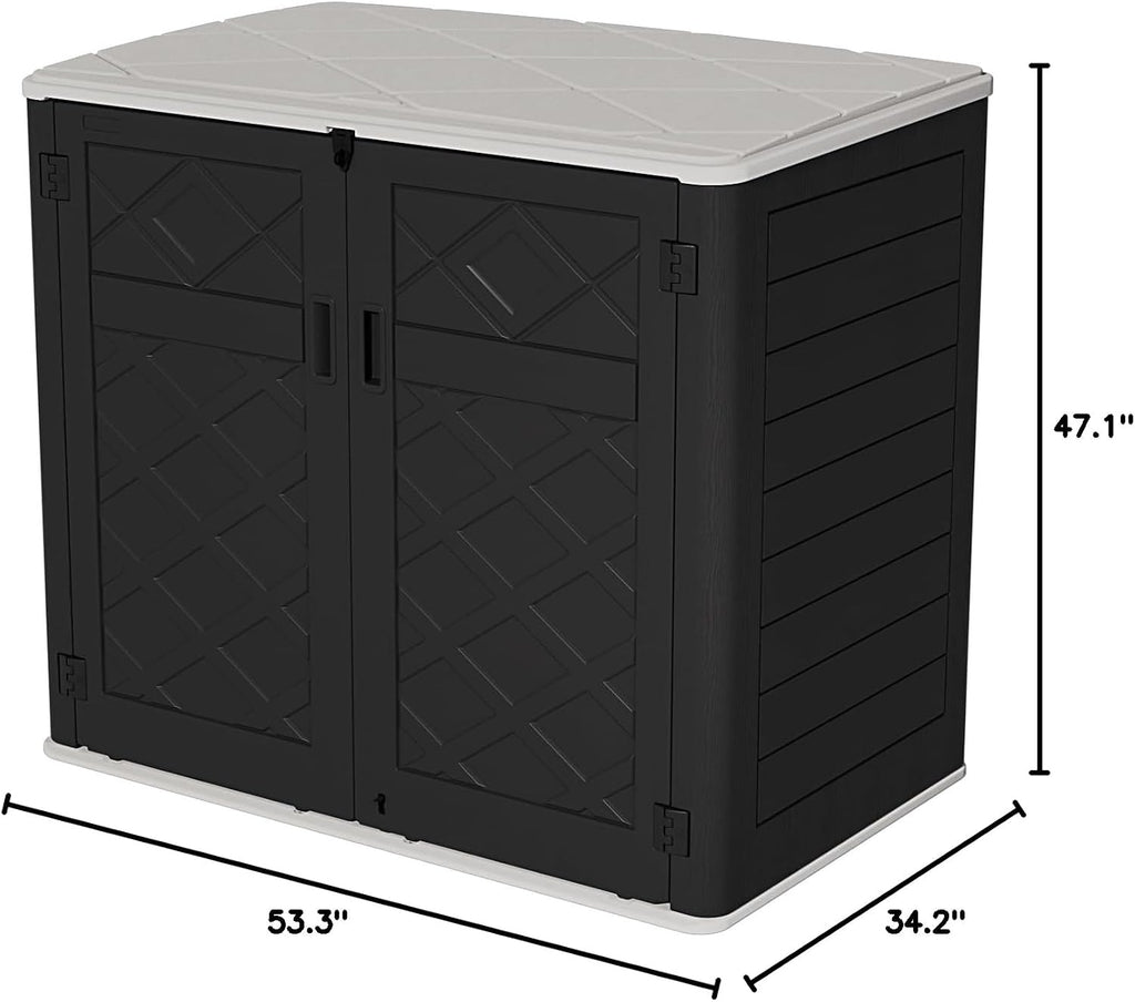 HOMSPARK Storage Shed Weather Resistance, Multi-Purpose Outdoor Storage Cabinet for Backyards and Patios, Horizontal Storage Shed for Lawnmower, Patio Accessories (Black & White, Large - 48 cu.ft)