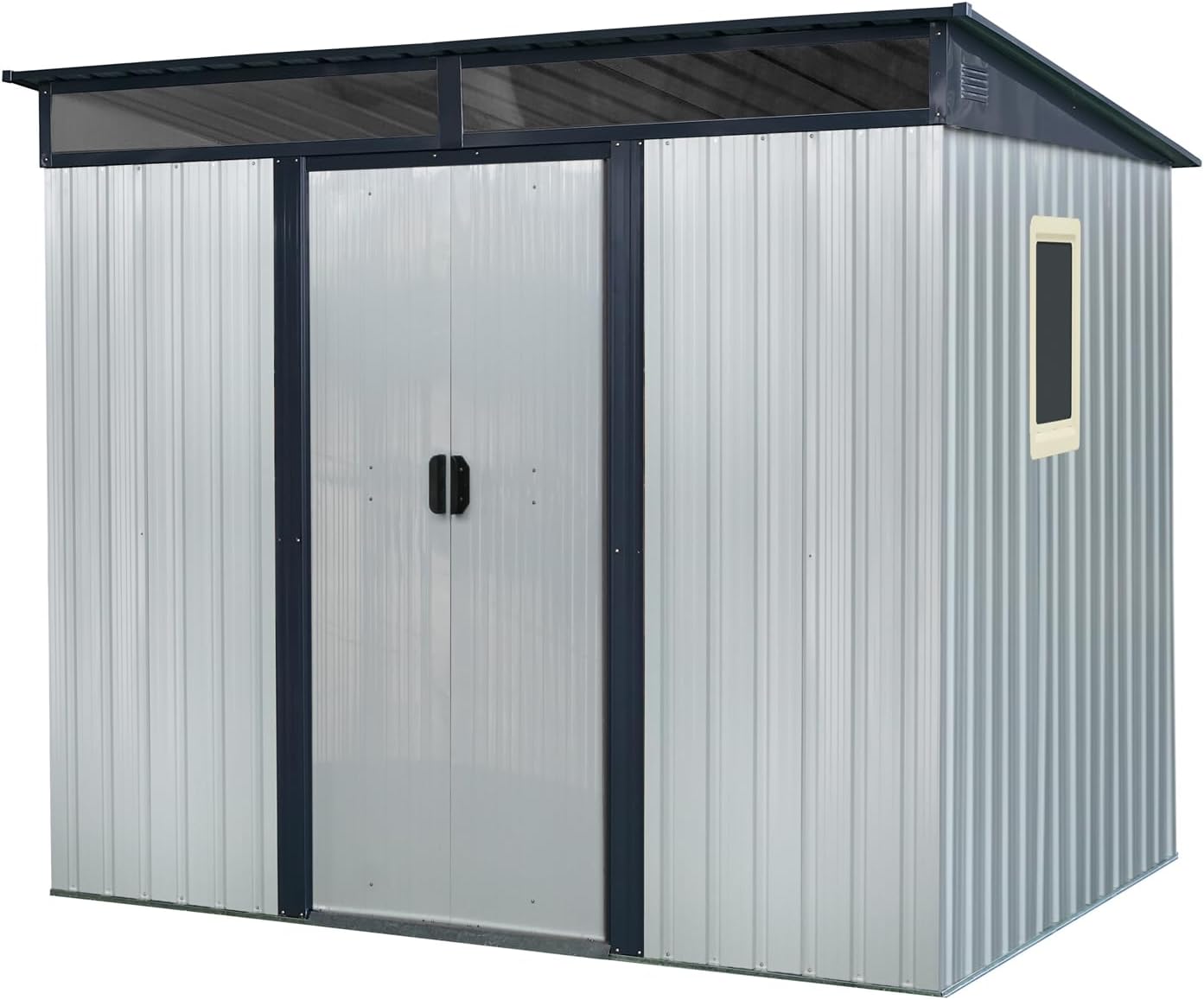 Ball & Cast 8x6 FT Outdoor Metal Storage Shed with Window and Transparent Plate,Waterproof Garden Organizer Tool Housew/Lockable Doors & Ventilation,Shelter Cabinet for Patio,Lawn,White+Black