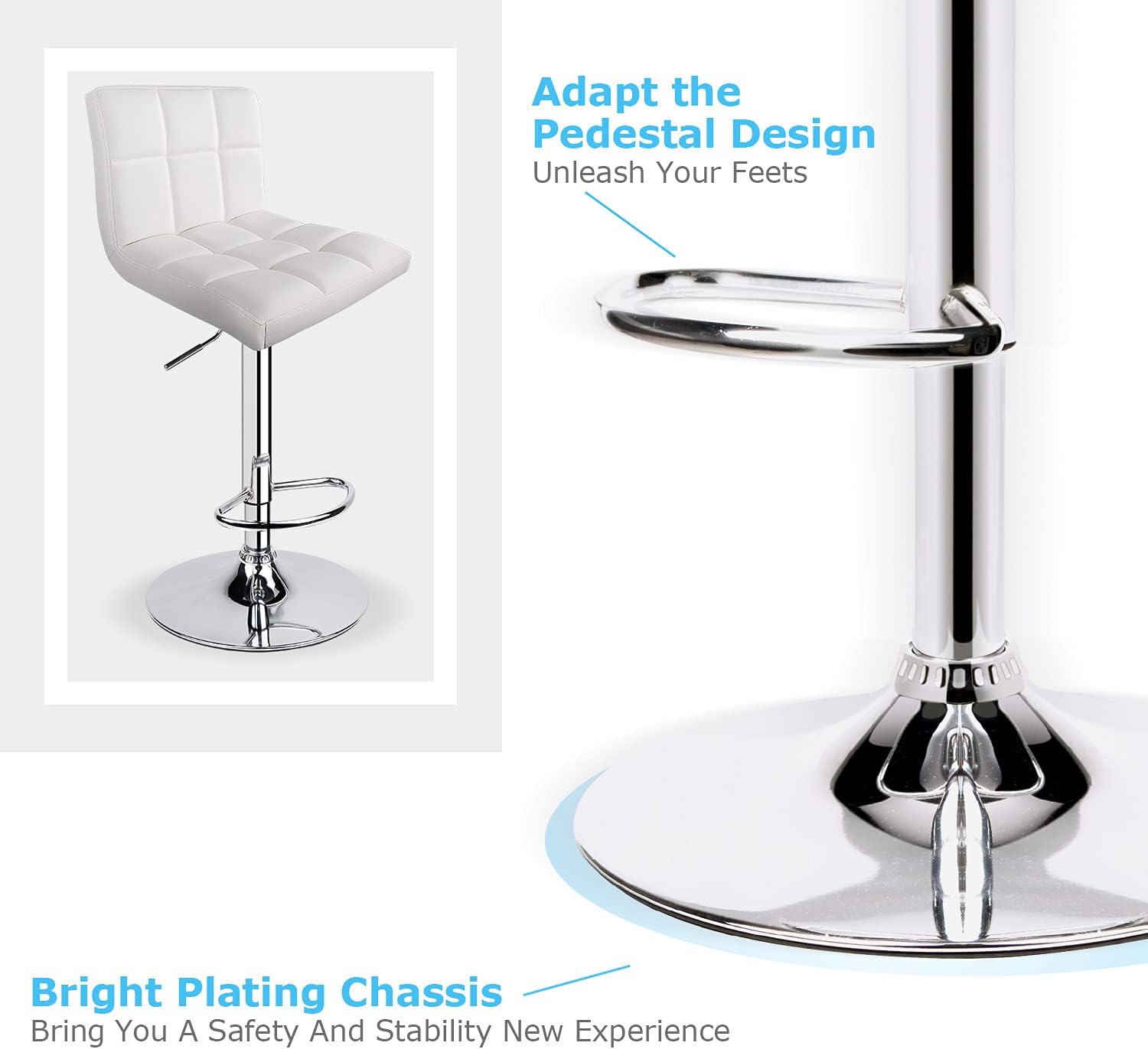 Leopard Bar Stools, Modern PU Leather Adjustable Swivel Bar Stool with Back, Set of 2 (White)