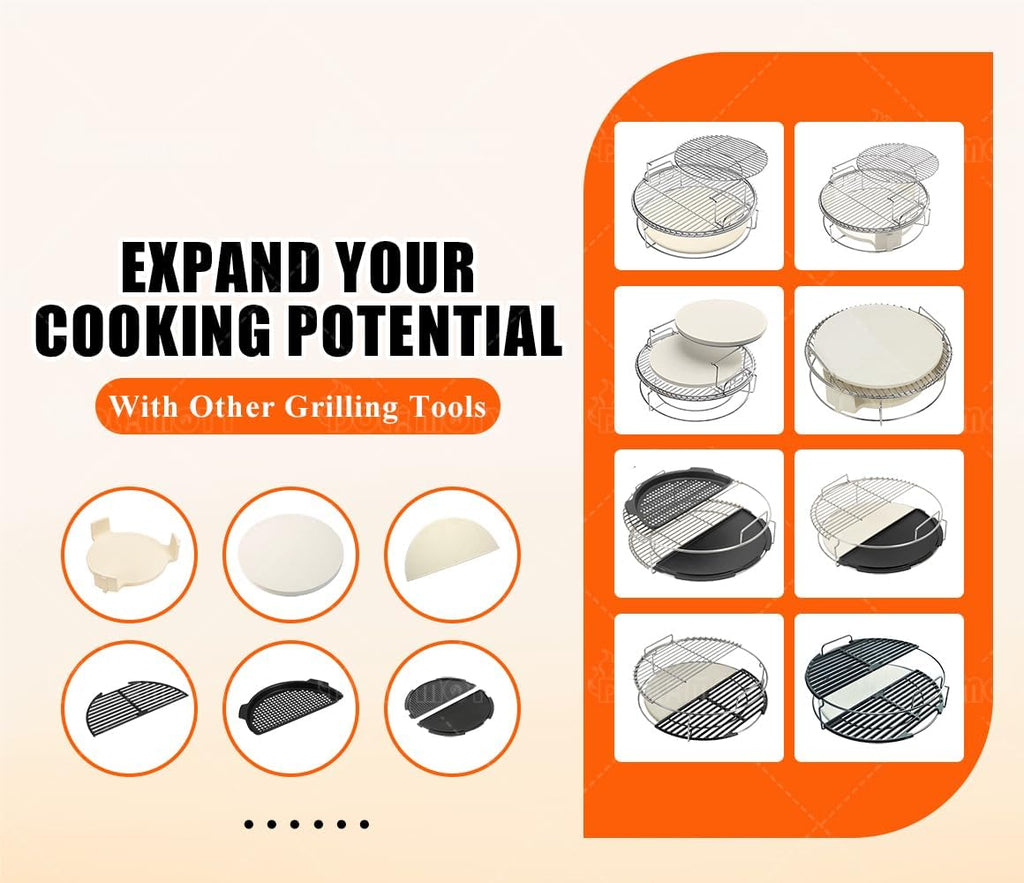 Expander Rack Kit with Drip Pan for Big Green Egg Large, Green Egg Accessories Replacement Parts, Eggspander Rack for BGE 5 Piece Kit Conveggtor Basket with Removable Cooking System