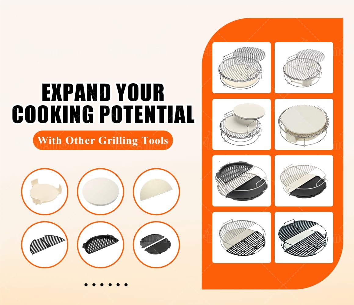 Expander Rack Kit with Drip Pan for Big Green Egg Large, Green Egg Accessories Replacement Parts, Eggspander Rack for BGE 5 Piece Kit Conveggtor Basket with Removable Cooking System