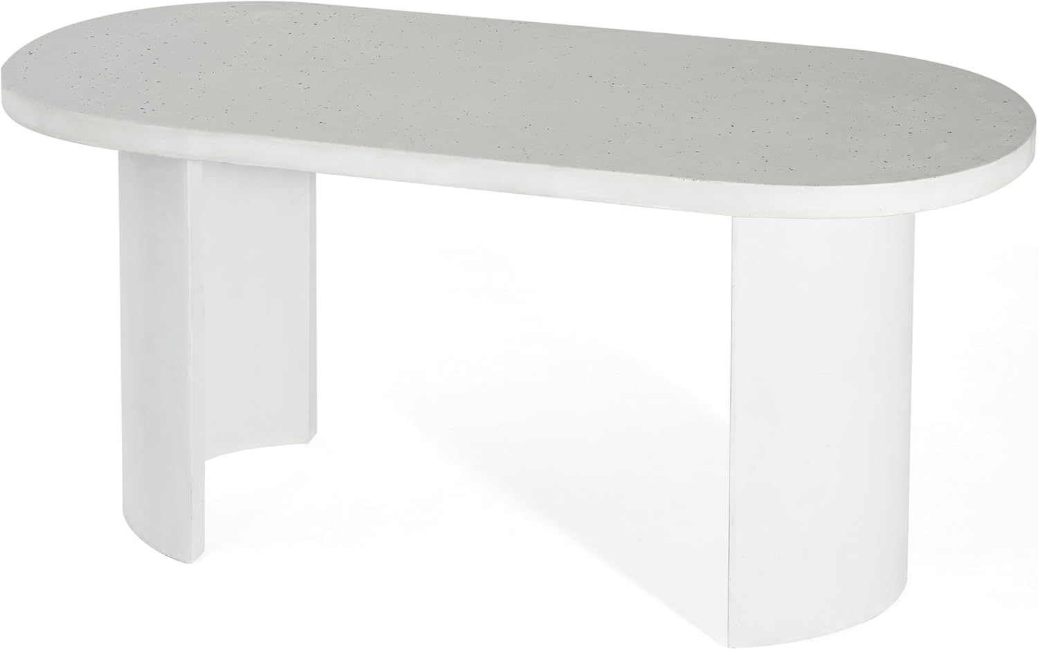Christopher Knight Home Vicla 3 Pieces Durable Concrete Outdoor Dining Set with Stylish Terrazzo Finish, Patio Dining Table with 2 Benches, Oval Outdoor Patio Furniture Set with Pedestal Base, White