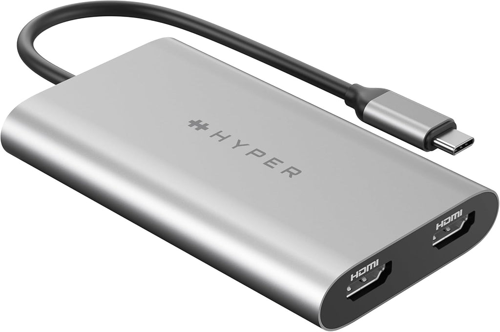 Hyper HyperDrive Dual USB to HDMI Adapter — 4K HDMI Splitter w/ 100W Power Delivery Charging – Seamless Plug & Play Compatible w/ M1, M2, M3, and M4 MacBook, Windows, Chromebook