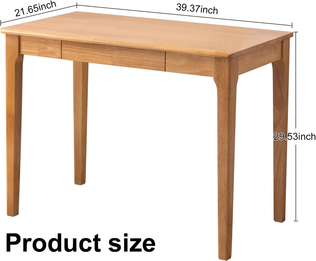Solid Wood Desk with Drawer, Small Computer Desk for Small Spaces, Gaming Study Home Office Desks for Work, Student PC Desk for Bedroom, Escritorios para Cuartos (Wood Color, 39.4 inch)